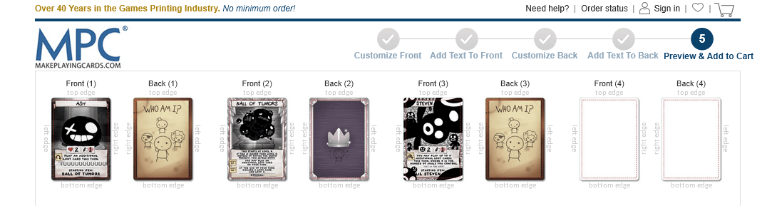 MPC preview grid showing each card front paired with its back